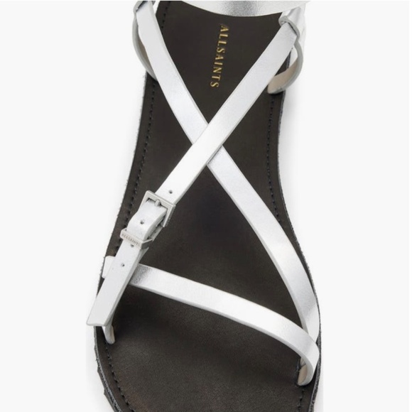 AllSaints Tyla Ankle Strap Leather Sandal Silver SZ EU 40 - Picture 11 of 13